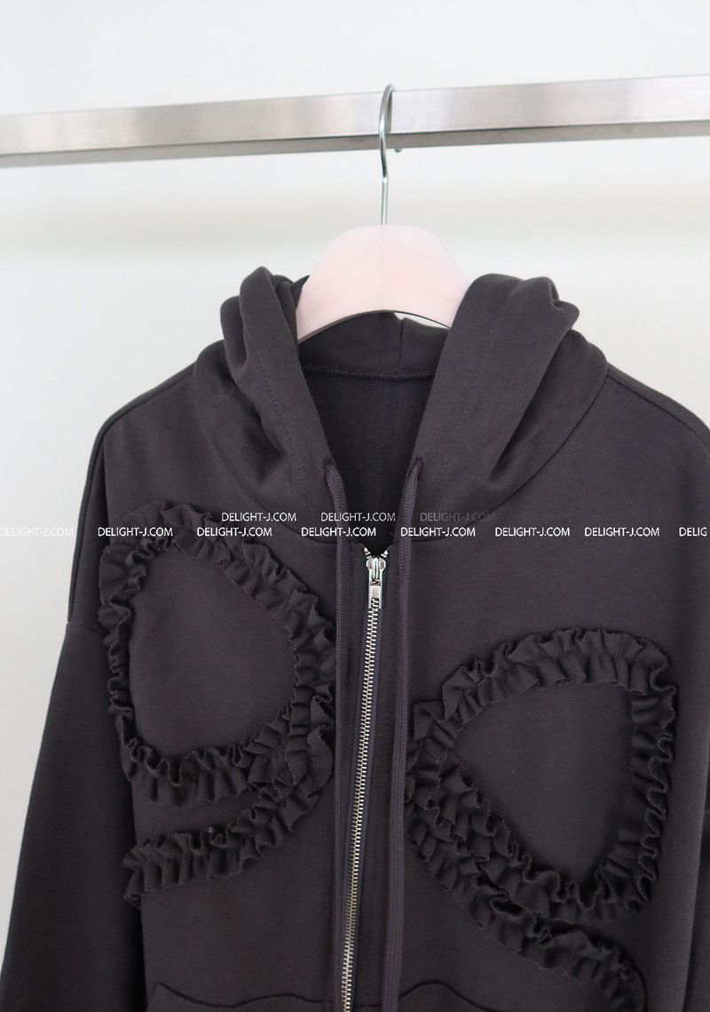 ribbon frill hooded zip-up jacket