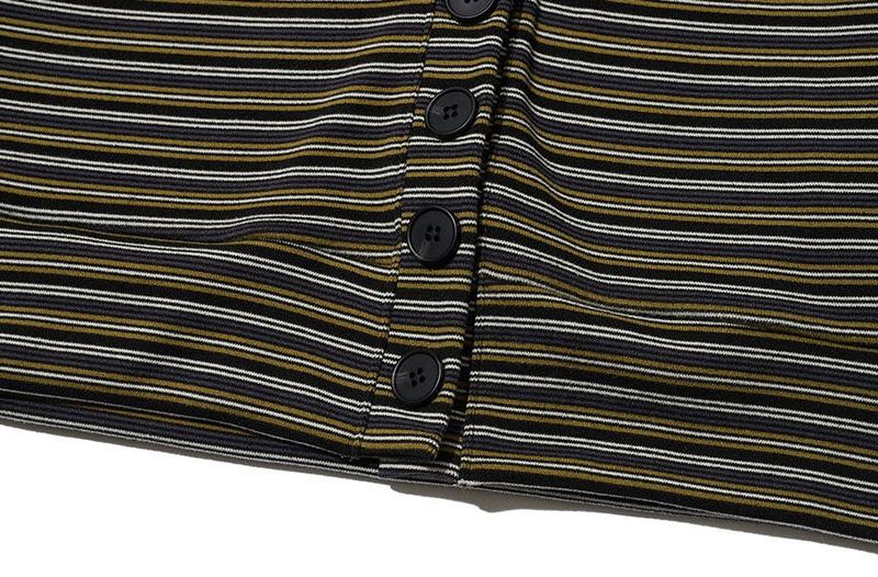 STRIPED HIGH NECK BUTTON CARDIGAN - OLIVE