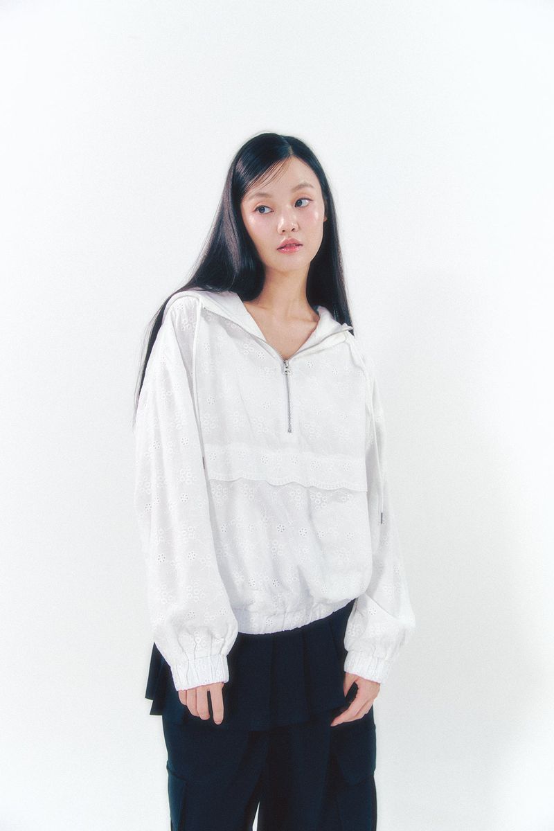 Lace Anorak Jumper White