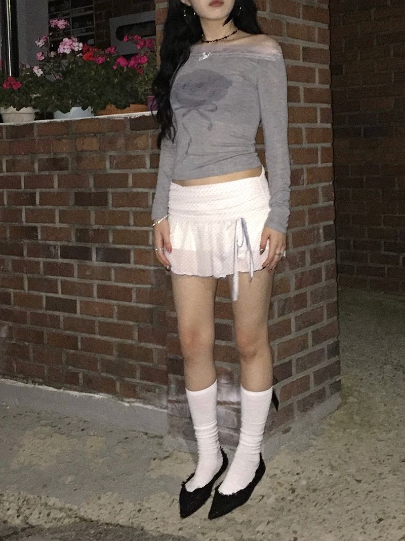 Dot Ribbon Strap Skirt (Ivory)