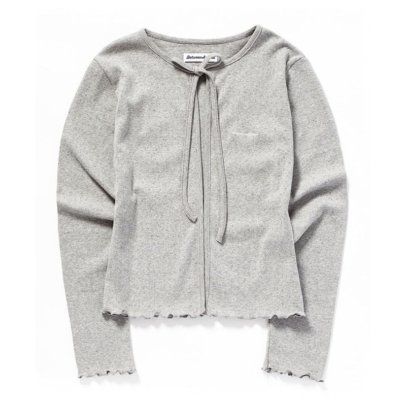 RIBBON PUNCHING CARDIGAN_GRAY
