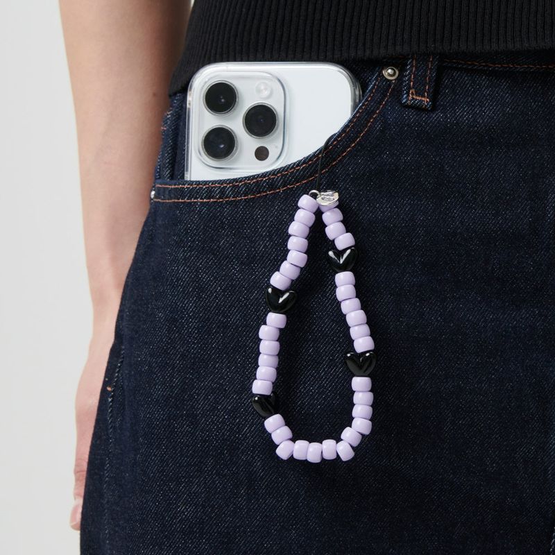 PURPLE BLACK PEBBLE PHONE STRAP KEY RING