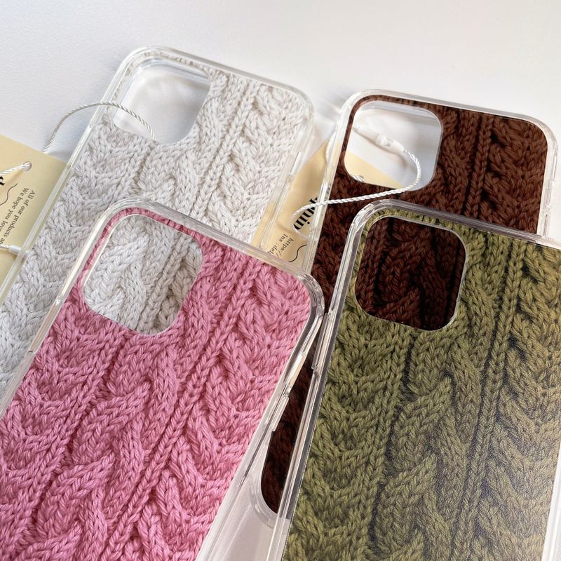CABLE KNIT HARD JELL CASE_BROWN