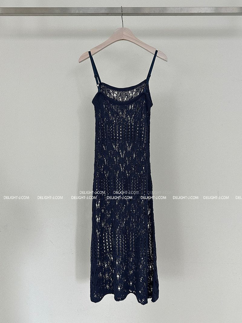 Punching Mesh Knit Bustier Long Dress