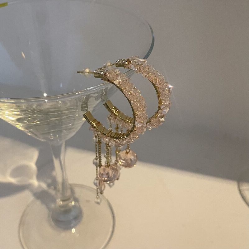 0015 Pink crystal beads drop earrings