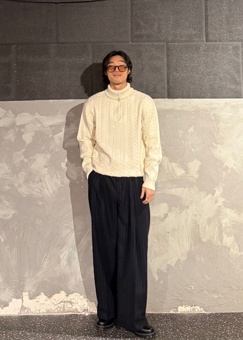 High-Neck Cable Half-Zip Up Knit 6COLOR