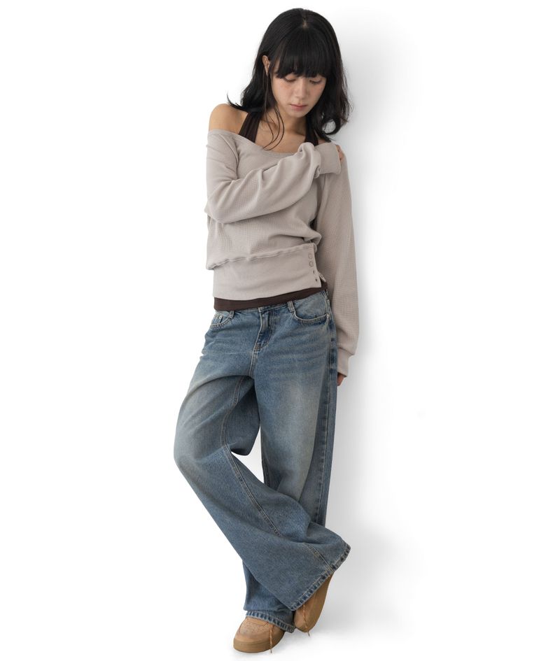 (Set) Wapi Layered Waffle Sweatshirt