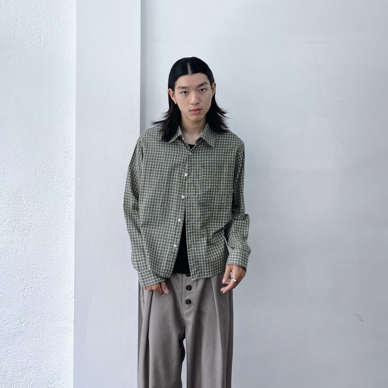 Washed Plaid Long Sleeve Shirt