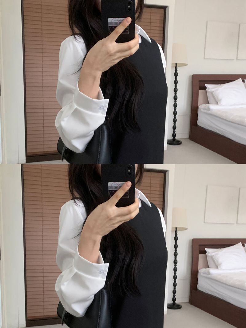 Soft Palette Panel-Cut Collar Shirt Blouse