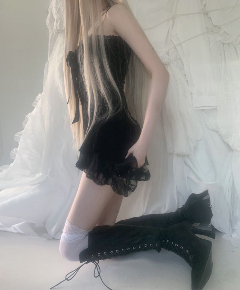 suzen（スゼン）の「[only suzen] Temer lace ribbon dress (black)（Dresses）」