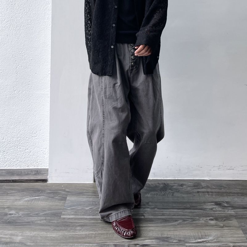 Washed Multi-Button Wide Pants