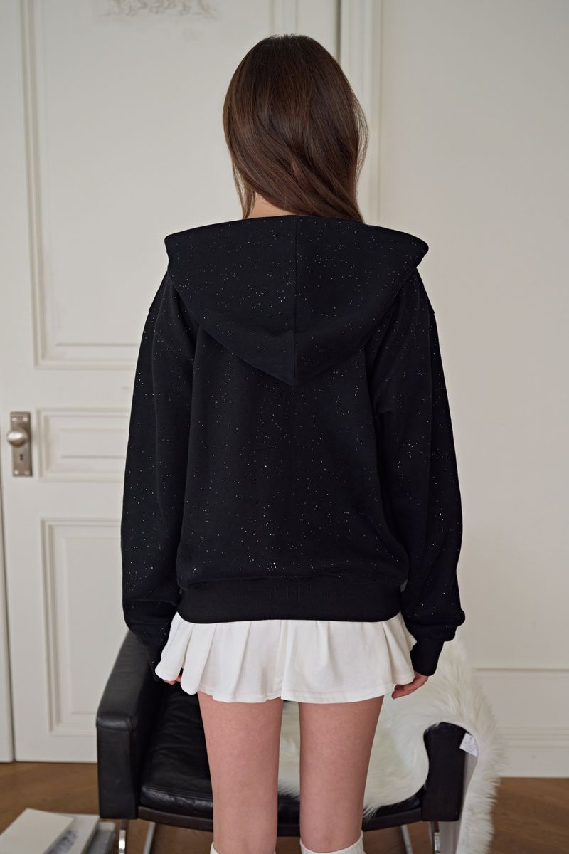Twinkle Dust Hooded Zip-up, Black