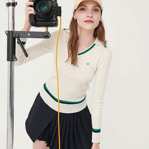 Line ribbed collar knit