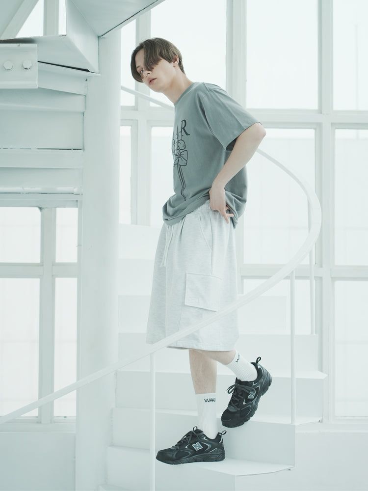 P1013 BERMUDA WIDE CARGO PANTS_WHITEMELANGE