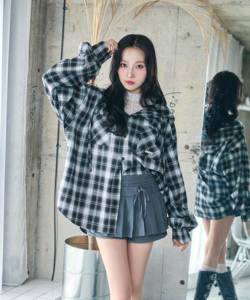 ANDGEEBEE（アンジービー）の「UNISEX チェックフーディシャツ（Tops）」