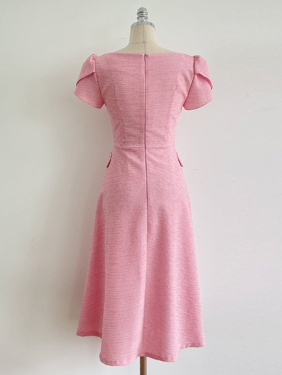Sebit Heart-Neck Tulip Tweed Flared Long One Piece