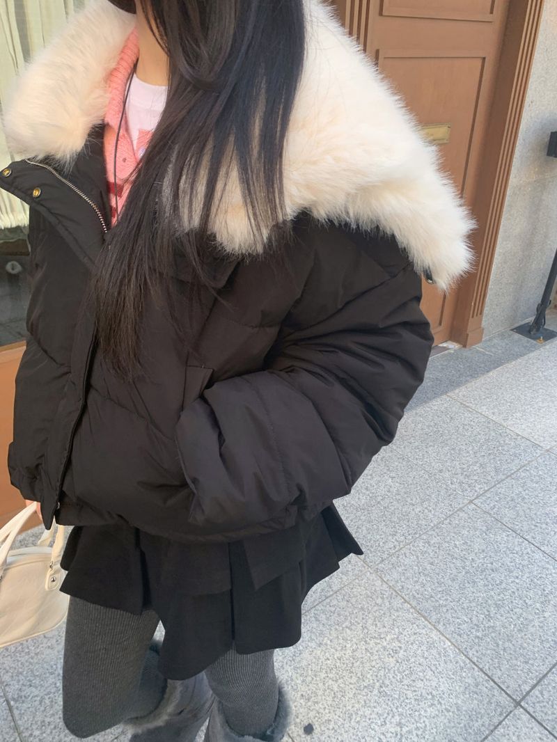 Ice Bloom Fur-Collar Duck Down Short Puffer