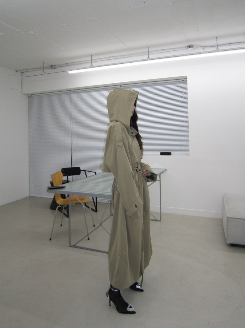 Maxi hood long trench