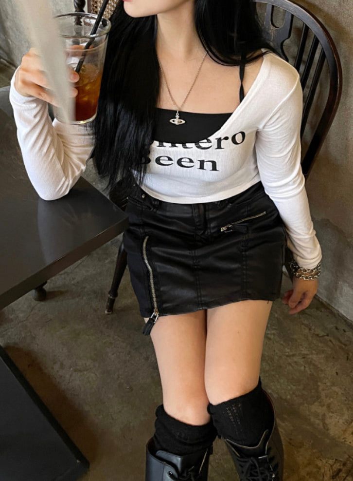 leather rock chic zipper skirt