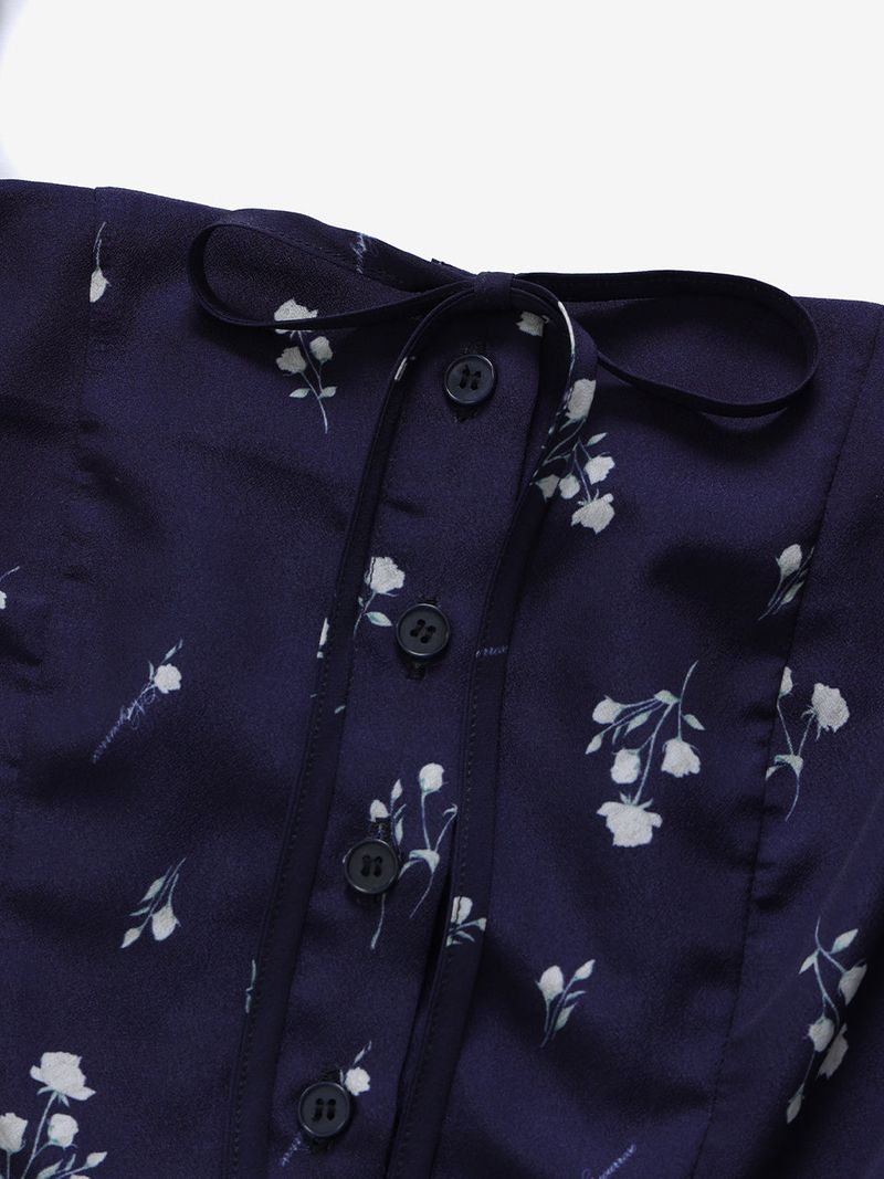 Ribbon square blouse (Navy)