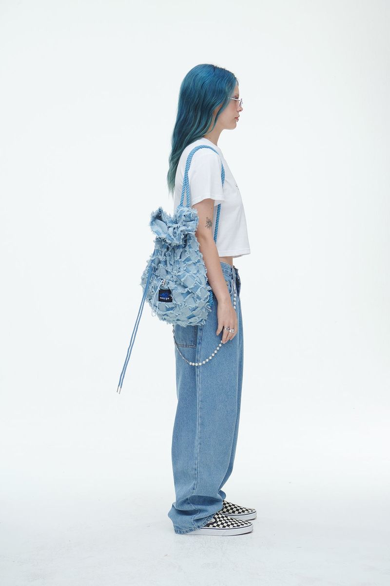 Checkerboard Denim Vagabond Bag Light Blue