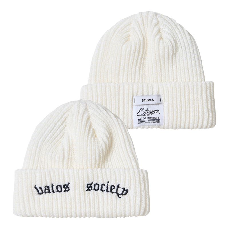 STIGMA(スティグマ)の「VATOS SOCIETY EMBROIDERED BEANIE WHITE / BLACK(Hats)」
