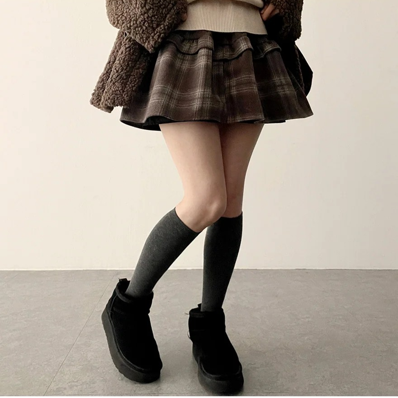 Elt 2-Layer Check Flared Banding Miniskirt