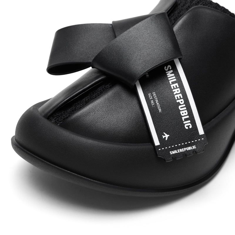 Black Bow Platform Slides, Slip On Open Back Sandal Mules