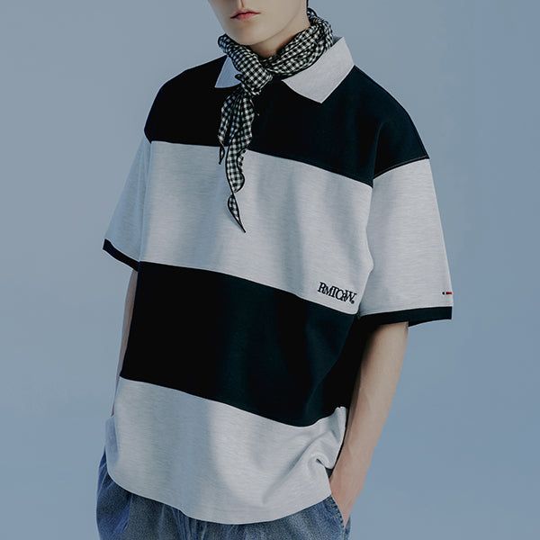 ROMANTIC CROWN（ロマンティッククラウン）の「STRIPE RUGBY POLO_NAVY（Tops）」