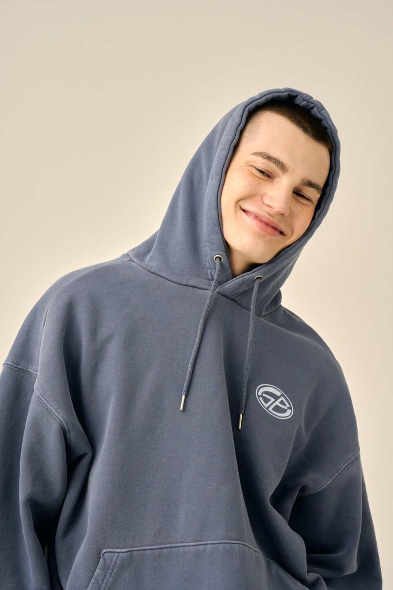 PIGMENT OVERSIZED LOGO HOOD - BLUE