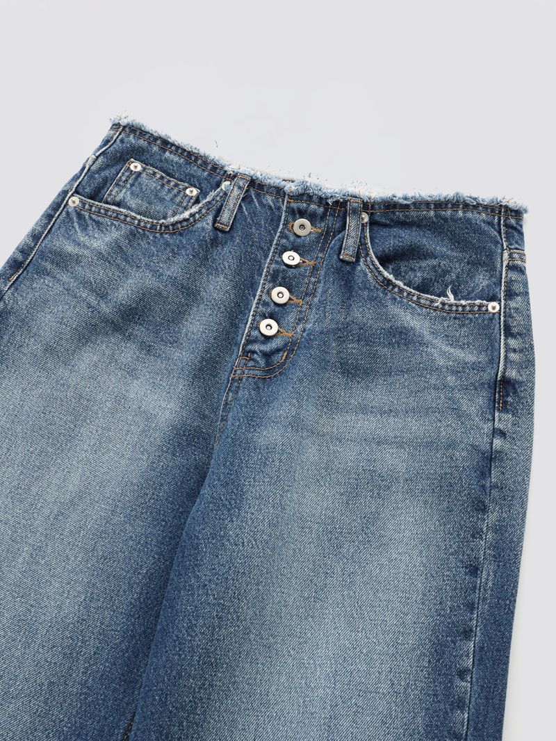 Wide Button Denim Pants