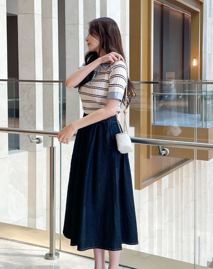 Monta Color Matching Collar Stripe Cable Knit