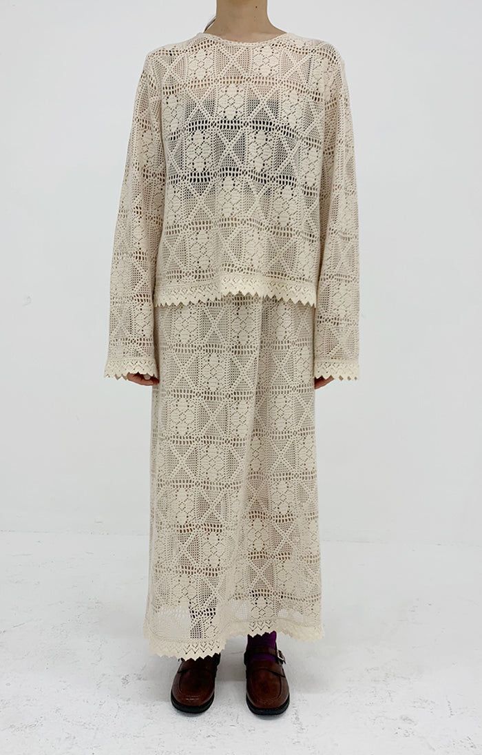 Crochet Lace Skirt (Beige)