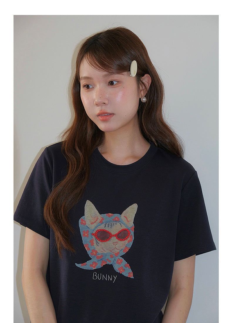 Beaded Glasses Graphic Crew Neck T-Shirt