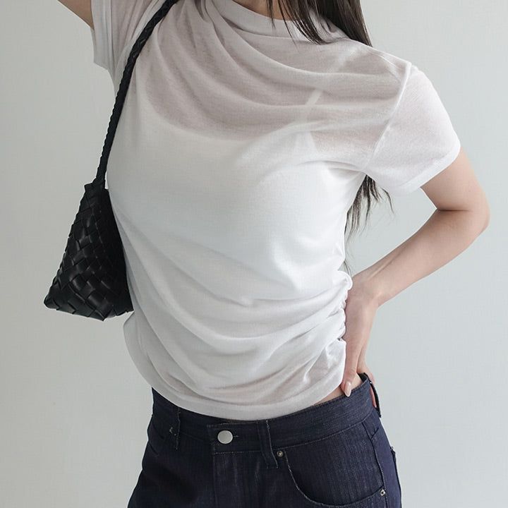 blitti（ブリッティ）の「[Mokdin] モックネック シャーリング ショートスリーブ Tシャツ - 4カラー（トップス）」