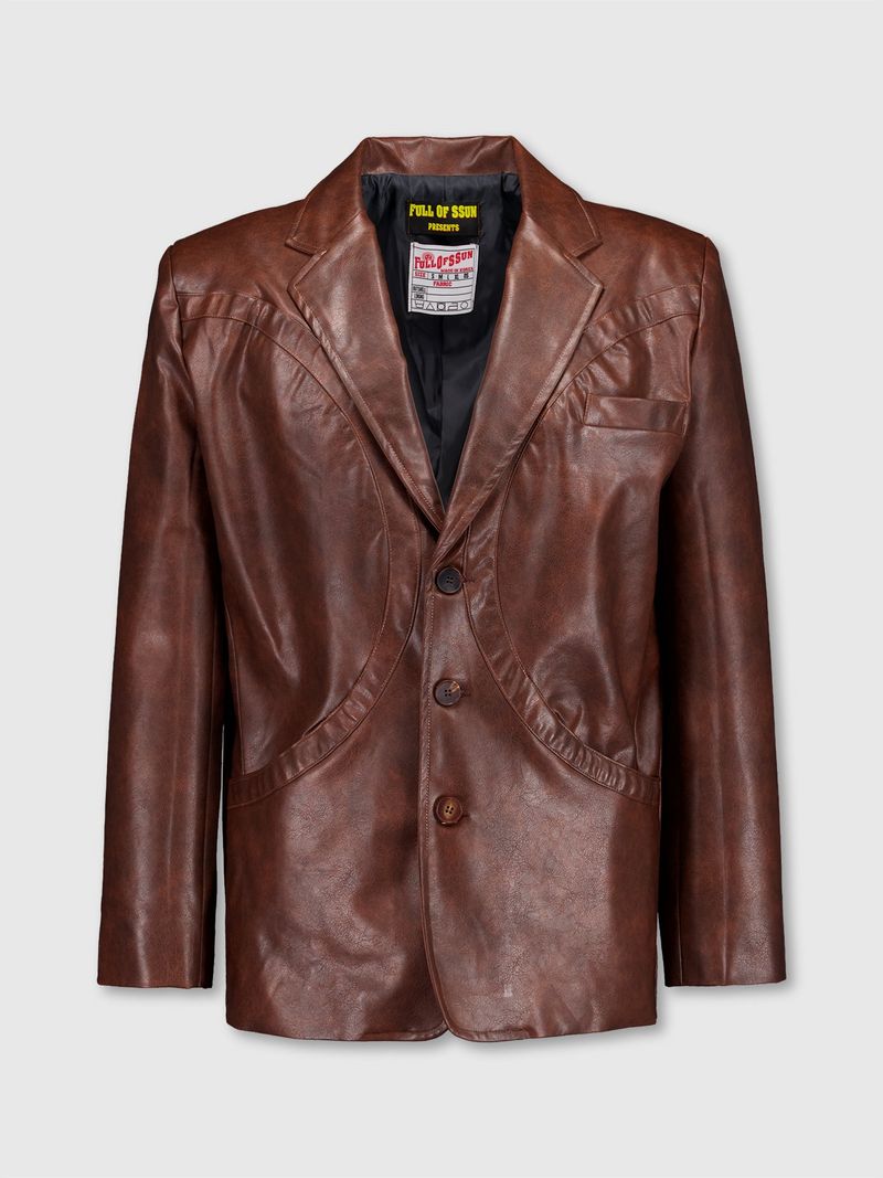 Circle Leather Blazer (Brown)