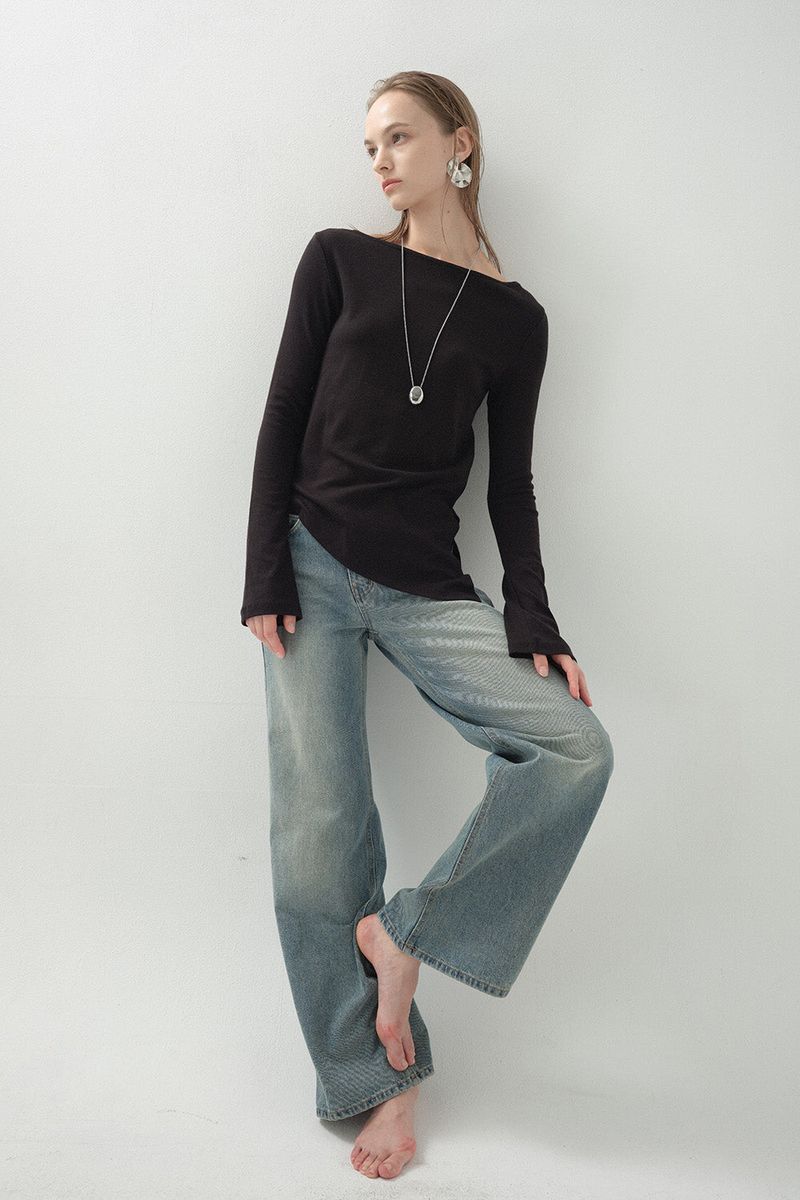 Low Wide Embroidery Denim_Blue
