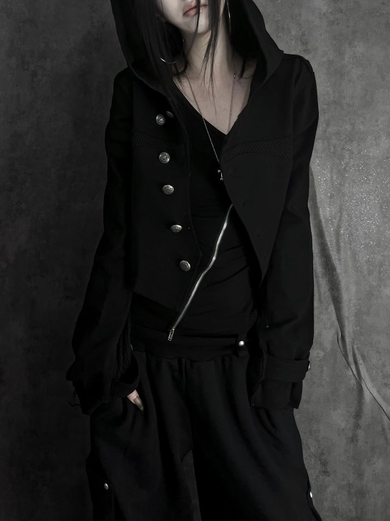 diagonal button color block jacket