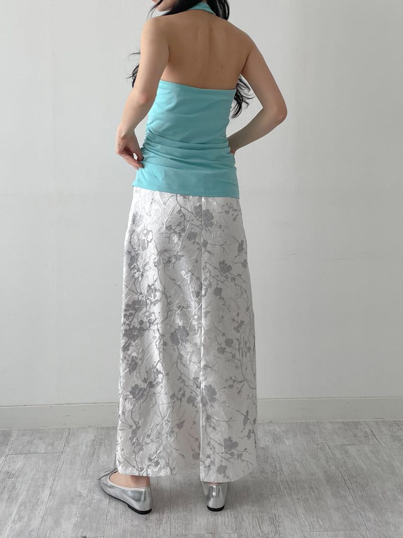 Shirred Halter Neck Long Sleeveless