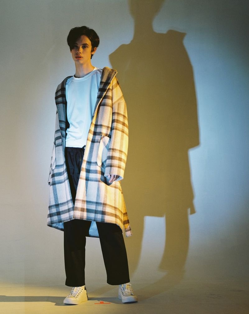 OVERSIZE WOOL CHECK ROBE COAT (Beige)
