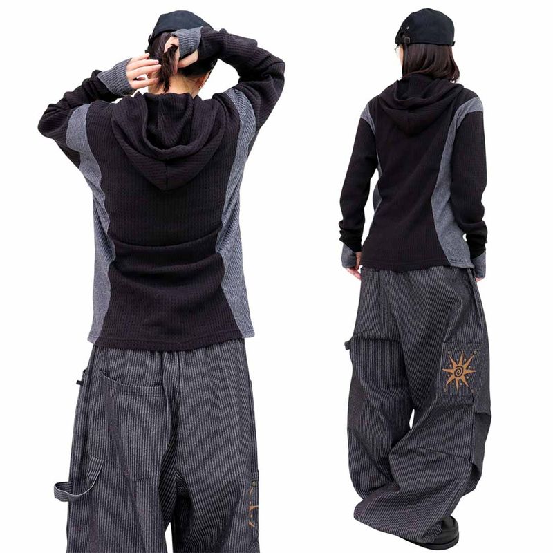 Colorblock Waffle Button Warmer Hoodie