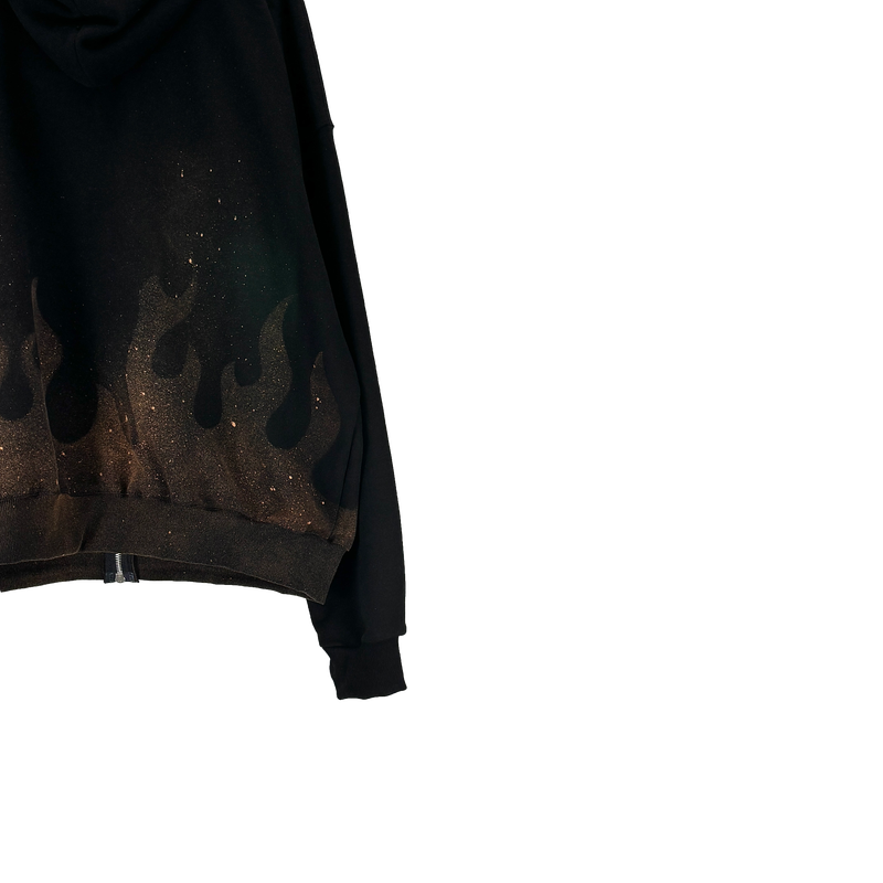 flame washed hooded zip-up