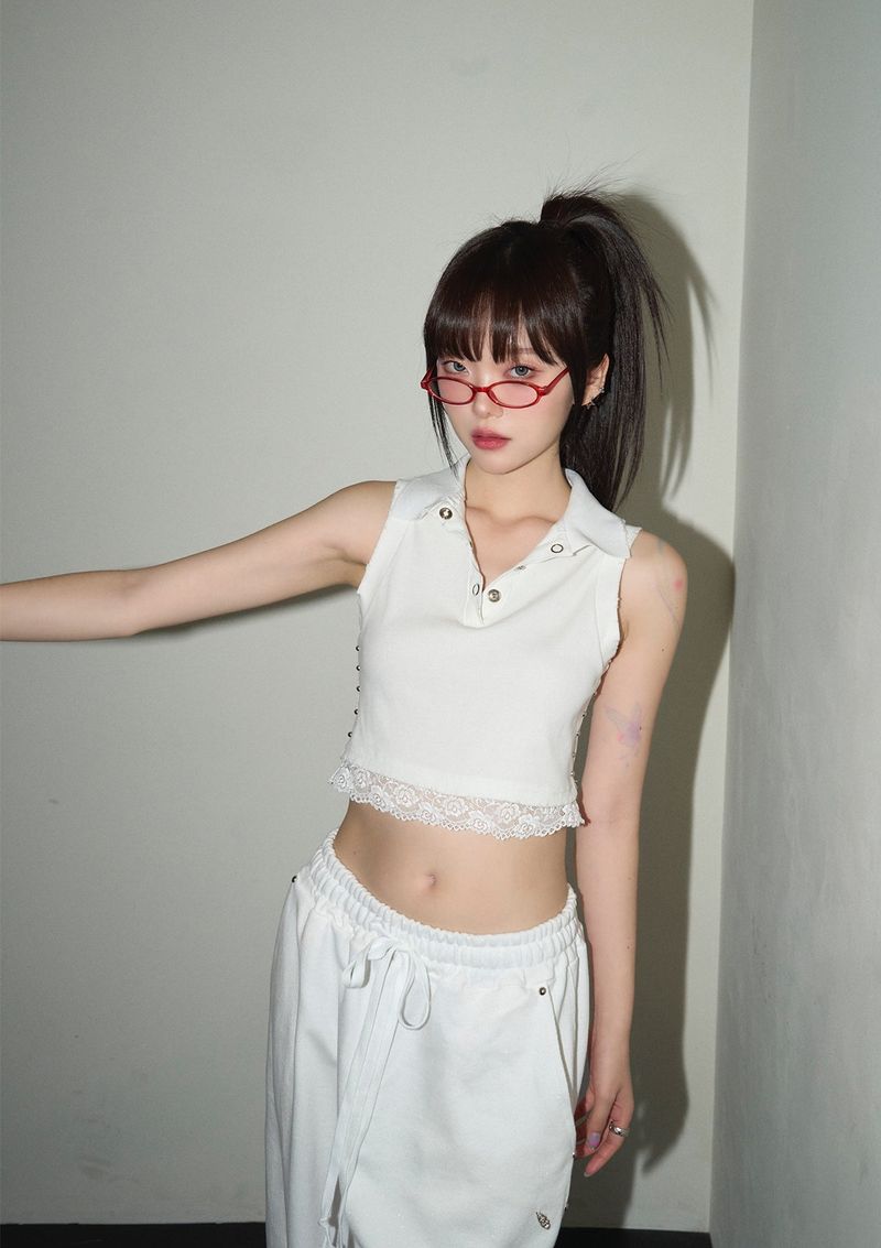 (3rd reorder) stud lace pk top - white