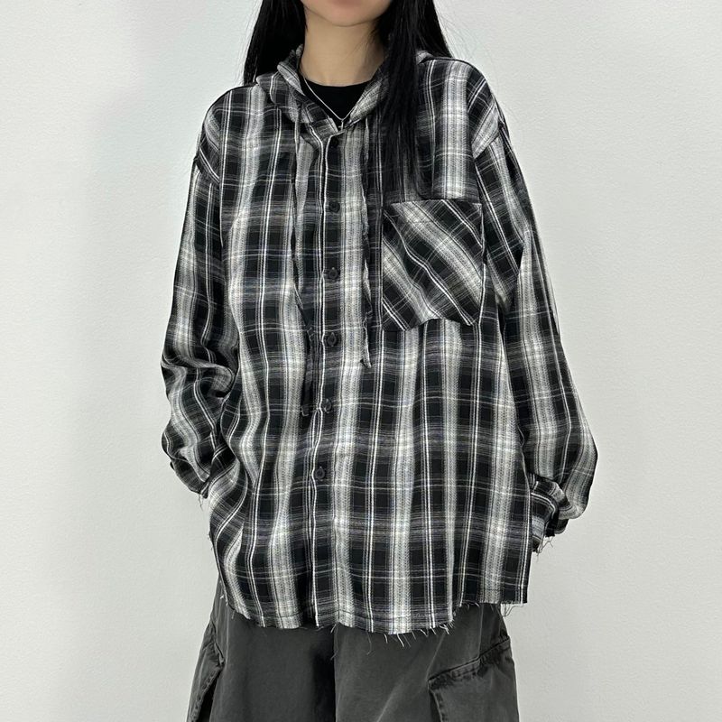 vely gingham hooded shirt