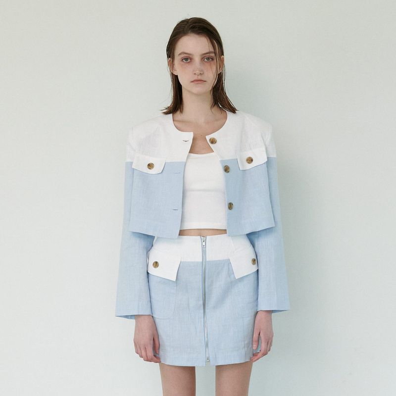 MOIFAIRE(モイフェア)の「 COLLOR MIXED JACKET, SKY BLUE(Jackets/Outerwear)」