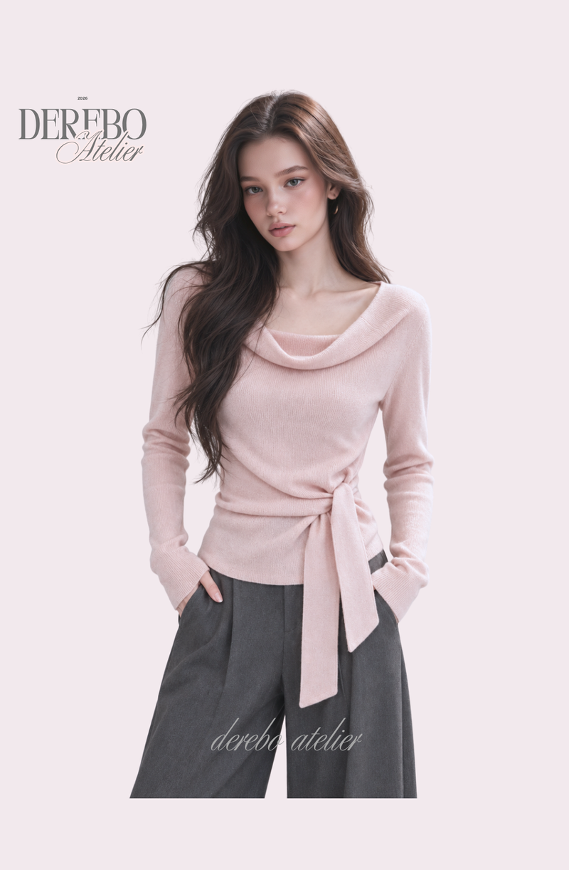 Flow Pink Shirring Wrap Knit Top