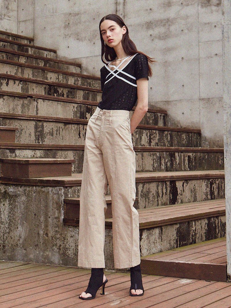  [LINE] Cross Two-Line Lace T-shirt
