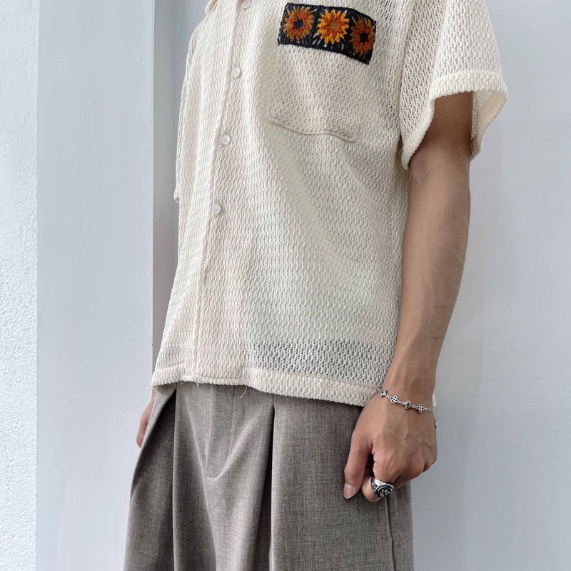 Textured Patch Pocket Short Sleeve Shirt
