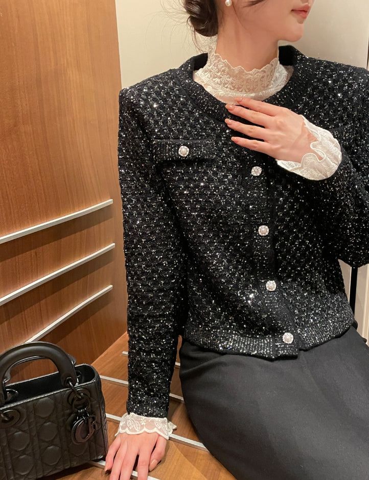 Nemu Spangle Pearl Knit Jacket Cardigan