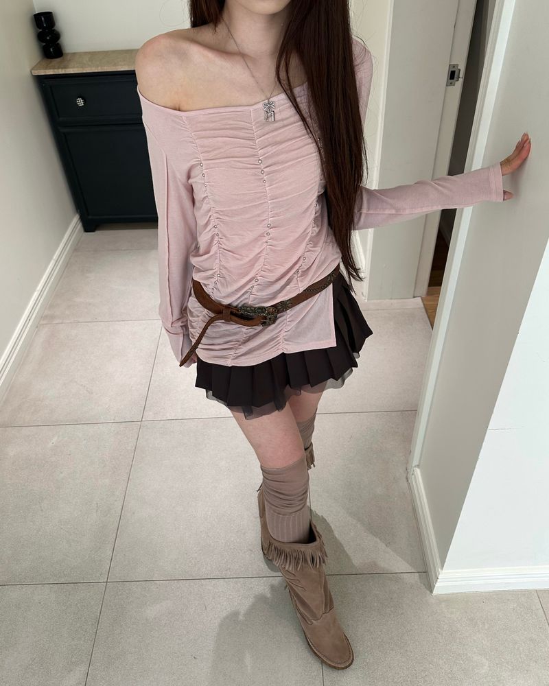 Highteen hook Pleats mini Skirt